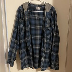 Hurley Blue Plaid Shirt Jacket with Gray Hood
